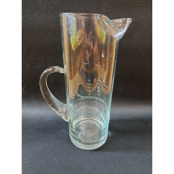 Vintage MCM Etched Ship Glass Martini Pitcher Rezler & Howell - Picture 2 of 5